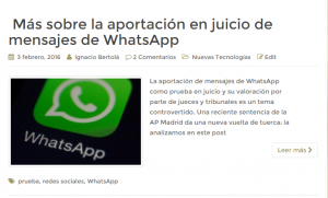 La aportación en juicio de mensajes de WhatsApp